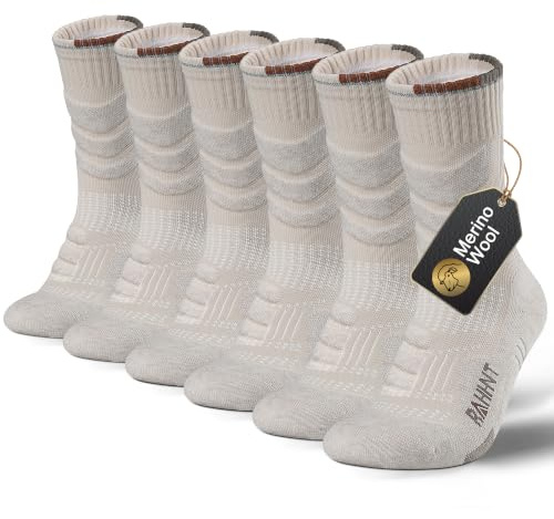 Merino Wool Hiking Walking Socks for Men & Women, Thick Anti-Blister Cushioned Compression Design, Suits for Sports, Running, Outdoor, Work, 3 Pairs Unisex