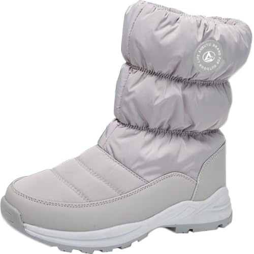 GILKUO Stivali da Neve Donna Scarpe Invernali Impermeabili con Pelliccia Pelo Stivaletti Caldi con Cerniera Dopo Sci Grigio 38