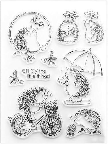 Beautiful Cycling Hedgehog Silicone Clear Stamper DIY Scrapbooking Card Album Decor DIY Custom PVC Environmental Seal Stamp Tool Eco-Friendly and Practical Scrapbooking Stamp