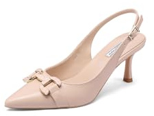 QUEEN HELENA Décolleté con Tacco Basso a Punta Chiusa Scarpe Casual Eleganti Donna K3396 (Nude Pu, 37)
