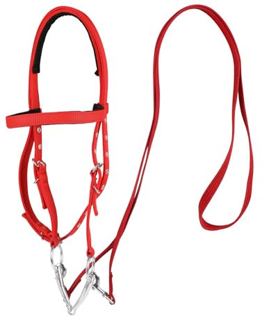 AQINGR Cavallo Briglia Briglia Redine Imbracatura Regolabile Cavallo Testiera Redini Equestri Rosso S