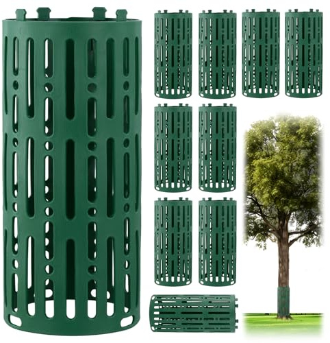QWORK® 10 Piezas Protector Arboles Tronco, Protección para Troncos Plástico con Ganchos de Bloqueo, Protección para Árboles Resistente a Intemperie