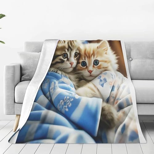 FABTOP Kuscheldecke Mit Katzenmotiv 150x200cm, Liebenswerte Katze Fleecedecke Sofa Decke Mit Tiermotiv, Katzen Muster Flanell Fleecedecke Süße Katzen Tier Thema Kuscheldecke (1,75 x 100 cm)