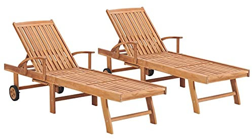 Iiaky Tumbonas 2 Unidades de Madera Maciza de Teca Tumbona Jardin Tumbonas Piscina