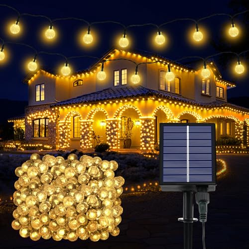 Realky Guirnaldas Luces Exterior Solar, 200 LED 8 Modos Guirnalda Luces Solares con Función de Memoria, IP65 Impermeable 27M Cadena de Luz Solar para Jardín, Patio, Navidad, Fiesta (Blanco Cálido)