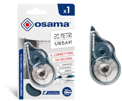 OSAMA - Bianchetto a Nastro, 1 Pezzo x 20 Metri, Correttore a Nastro Cancelleria Scuola e Ufficio Antiscivolo con Impugnatura Gommata - Scolorina per Cartoleria Scorrevole e Coprente, Colori Assortiti