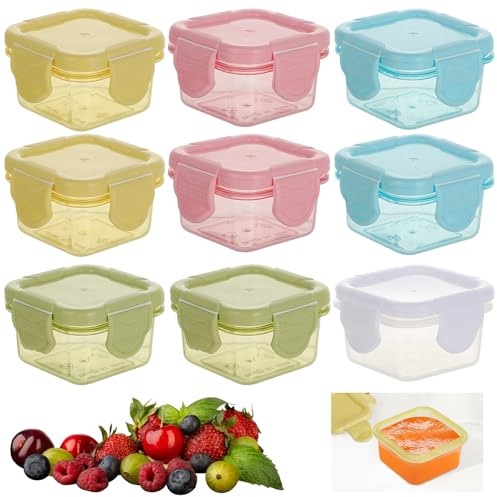9 Pcs Mini Conteneur de stockage alimentaire,récipients alimentaires hermétiques 60 ml avec couvercles,Mini Petit Pot Conservation Bébé Mignons, 100% sans BPA (5 couleurs)