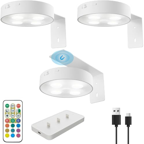 Electight 3 Pack Foco para Cuadros Sin Cable Interior, Apliques LED para Cuadros Recargable USB, RGB Sensor de Movimiento con Mando a Distancia, para Vitrina, Cuadros, Armario