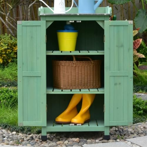 Armadietto portaoggetti da esterno, in legno, con ripiani per patio, balcone e cortile, versatile scatola portaoggetti per attrezzi da giardinaggio, scarpe, decorazione e altro (verde)