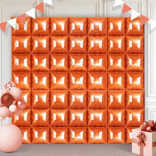 Orange Square Foil Balloons 50 Pcs Metallic Orange Balloons Wall Backdrop for New Year Graduation Birthday Bridal Shower Party Arch Backdrop Decorations
