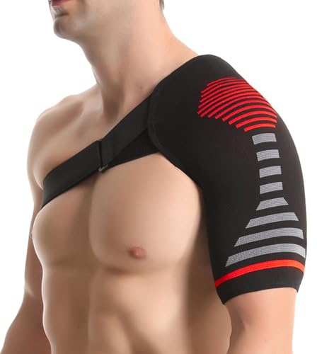 Jorun Shoulder Support Brace for Men & Women Adjustable,Red (S/M) | Shoulder Compression Sleeve for Relieve Pain,Joint Dislocation,Injury
