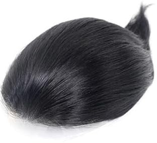 Uso Masculino Tupé de Cabello Humano for Hombres, Piel sintética, Negro Natural, Sistema capilar for , 6 Pulgadas Cabeza de Peluca