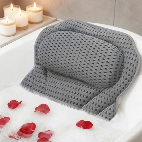 Bath Pillow, Non-Slip Bath Cushion for Head And Neck 4D Bathtub Pillow Air Mesh Headrest Cushion with Suction Cups Fits All Bathtub Spa