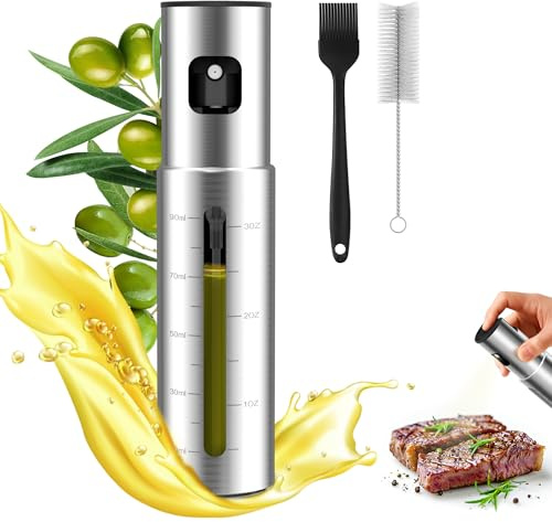 KitchenBoss Pulverizador Aceite Spray Cocina Inoxidable Aceitera Spray, con Cepillo, Pincel para Ensaladas, Planchas y Freidoras Aire