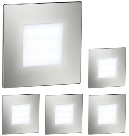 ledscom.de 5-LED trappbelysning/vägginfälld belysning FEX för inomhus- och utomhusbruk, fyrkantig, rostfritt stål, 85 x 85 mm, kallvitt