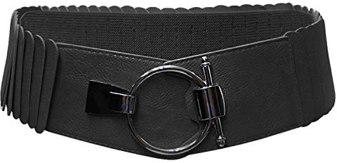 Glamexx24 dam midjerörda elastiskt bälte 8 cm brett höftbälte silverring