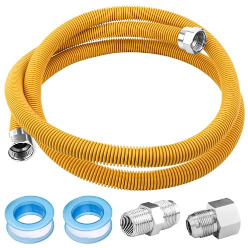 Puxyblue [2026 New] 72 Flexible Gas Line Kit for Dryer Stove Range Water Heater - 1/2 OD(3/8 ID) Flexible Stainless Steel Gas Dryer Kit Come with 1/2 MIP & 1/2 FIP Additional Raw Belt