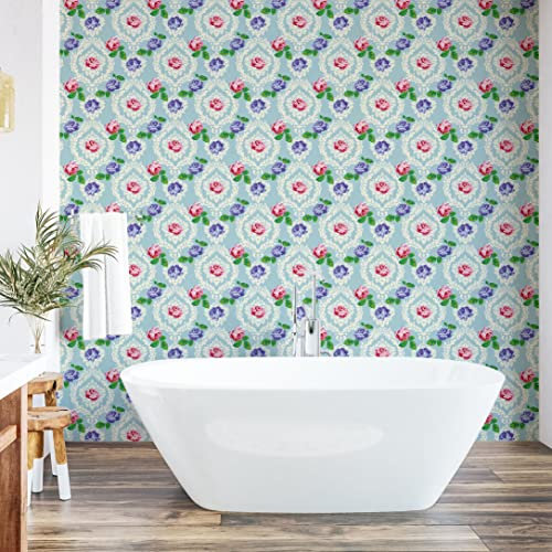 ABAKUHAUS victoriano Pelar y pegar papel tapiz para el hogar, Barrocos Rosas coloreadas, Acento autoadhesivo para salón y cocina, 33 cm x 180 cm, Multicolor