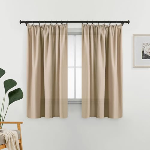 L.Z.E Gardiner sand beige med veckband, insynsskydd 70 % ljusgenomsläpplig gardin för sovrum vardagsrum, tunn bomullsoptik för skena skensystem, 145 cm kort