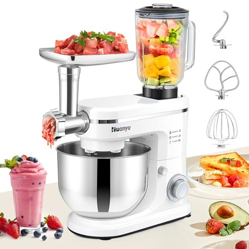 Huanyu 3-in-1 Robot da Cucina Multifunzione 6L Impastatrice Planetaria con Frullatore da 1,5 l e Tritacarne Planetaria Professionale per la Maggior Parte della Cucina Casalinga