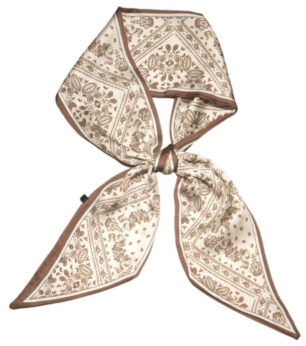 GIMIRO Sciarpa in seta satinata, 148 x 13,5 cm, cravatta a doppio strato, per blazer, cappotto, abito, 25# Pattern-B Beige/Brown Floral, 148cm x 13,5cm