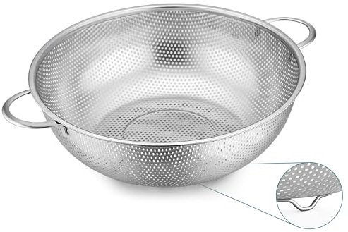 Joyfair Stainless Steel Colander, 22.5cm Metal Micro-Perforated Kitchen Colander Strainer with Handle Great for Rice Food Pasta Fruits Vegetable, Fine Mesh & Dishwasher Safe, 3 Quart