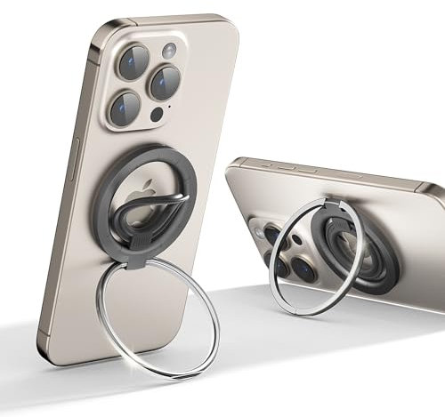 QBrand Support d’Anneau de téléphone magnétique, poignée de téléphone Portable à 360 ° avec Aimant Double Face, béquille à Anneau de Doigt pour iPhone 16 15 14 13 12, Samsung, Tous Les Smartphones