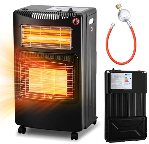 Cecaylie Riscaldatore a gas per interni, riscaldatore a gas elettrico a infrarossi, per bombole di gas fino a 15 kg, con regolatore di pressione del gas, tubo del gas e convertitore europeo tedesco