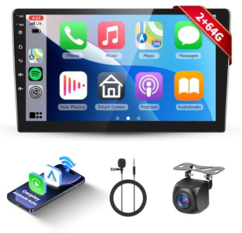 2G 64G Android Double Din Car Stereo with Wireless Carplay Android Auto, Rimoody 10.1 Inch Touch Screen GPS Navigation Bluetooth FM RDS WiFi USB + AHD Backup Camera