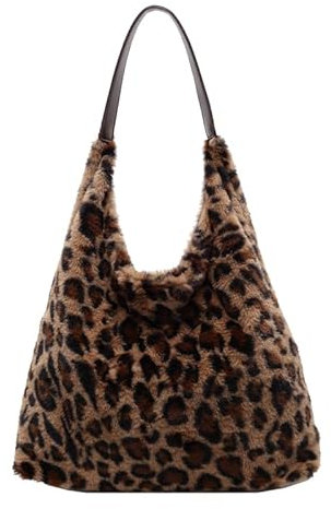 Generisch Teddy Handtasche Damen Tote Bag Felltasche PlüSch Hobo Bag Leo Shopper Tasche Uni Beuteltasche UmhäNgetasche Schultertaschen Slouchy Bag