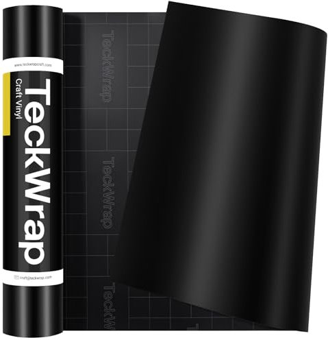 TECKWRAP Permanent Adhesive Vinyl Matte Black Vinyl 12'' x16ft Vinyl Permanent Roll Craft Vinyl Easy to Cut & Weed & Transfer for Mug, Cup, Window & Home Deco,and other DIY projects