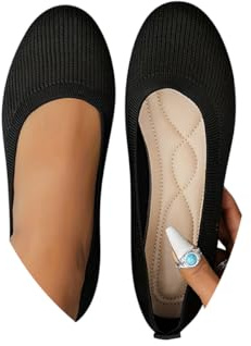 Minetom Ballerines Femme Confortable Flats Rond Tricot Pointe Chaussures Élégante Slip on Walking Pliable Chaussures Doux A Noir 38 EU