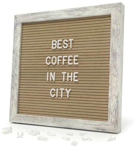 Rustic Cappuccino Felt Letter Board 25x25cm with 336 Letters – Changeable Message Board for Coffee Bar, Kitchen Décor & Café Counter Display | 336 letters, numbers and symbols; changeable message board with wall mount for home notes, welcome messages and reminders