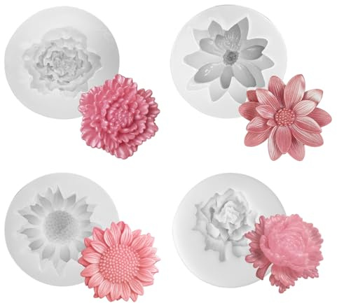 UZYXC 4 PCS Silicone Bougie Verser Moules pour Bougie DIY, Moule en silicone en forme de marguerite, Moule Bougie Silicone Fleur 3D DIY, Moule en Silicone Fleur de Lotus