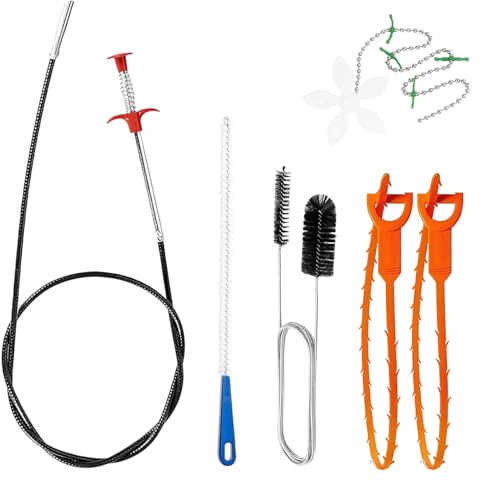 Zuxbolf Set di 6 Strumenti per la Pulizia degli Scarichi,Spazzola Flessibile per Pulizia Tubi di Scarico,Spirale di Scarico per Scarichi per Cucine, Bagni, Vasche e Servizi Igienici