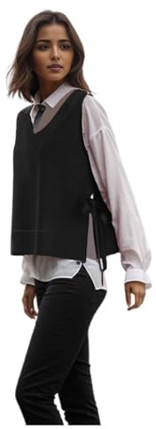 Pull pour femme tricoté à nouer à la taille, gilet col en V, sans manches, cardigan d'automne et d'hiver, port extérieur, confortable, chandails en tricot décontractés pour femmes à superposer, 01