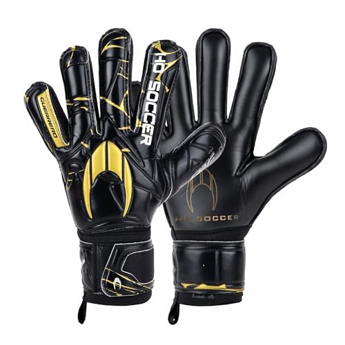 HO Soccer Guerrero Primary Protek Golden Team, Guantes Portero con Protecciones Extraíbles, Unisex Niño, Negro/Dorado, 4