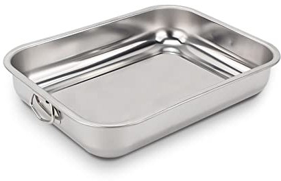 Rossetto-Bandeja de horno,rectangular con asas de acero inoxidable,25cm x 18cm,para Bizcocho, Asados, Carnes y Pescados,Aptas para lavavajillas y todo tipo de cocinas, incluida induccion