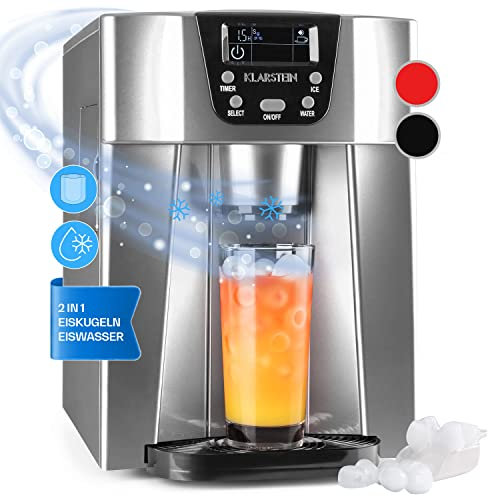 Klarstein Eiswürfelmaschine Klein, 2 L Eiswürfelbereiter & Wasserspender, für 12 kg Große und Eiswürfel, Schnelle Mini, Eiswürfelbereiter mit Alarm2, Kunststoff