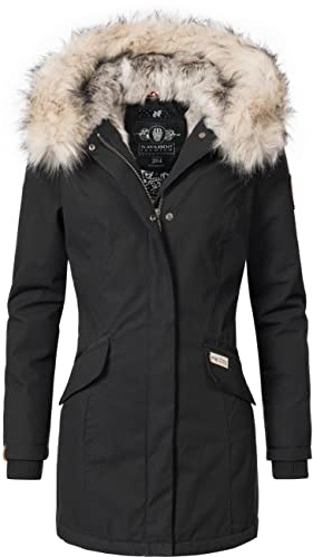 Navahoo Damen Winter Kurzmantel mit Kapuze Cristal Schwarz Gr. L