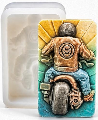 ARTCRAFTMOLDS BIKER SILICONE MOLD FOR SOAP MAKING, RESIN CASTING, PLASTER, GYPSUM, CANDLE AND OTHER CRAFTS.