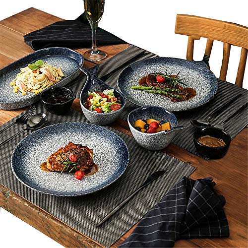 XXSLY Ceramic Tableware Set, Japanese Retro Tableware, Include 2 Western Dishes/1 Oval Plate/2 Placemat/2 Seasoning Dish/2 Snack Bowl/knife Fork Spoon