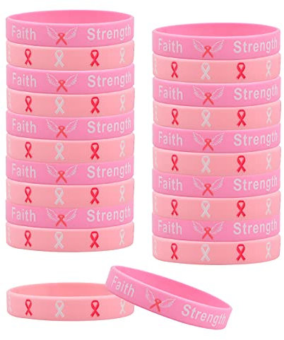 WANDIC Lot de 30 bracelets de sensibilisation au cancer du sein avec ruban rose en silicone pour la sensibilisation au cancer du sein