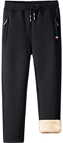 Oralidera joggingbyxor i fleece för män, avslappnade, varma, plyschbyxor, bomull, raka ben, vinterbyxor, elastisk midja, träningsoverall, underdel, fickor med dragkedjor, A-svart, XL