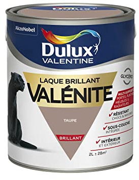 Dulux Valentine Peinture Laque Valénite Glycéro Multisupport Intérieur-Extérieur – Grande Résistance pour Boiseries et Ferronneries - Aspect Brillant Taupe 2L