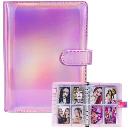 Raccoglitore di Carte A5 con 30 Pacchetti di Pagine di Carte a 4 Taschee, Album Raccoglitore a 6 Anelli con 240 Slot per Carte (Rosa brillante)