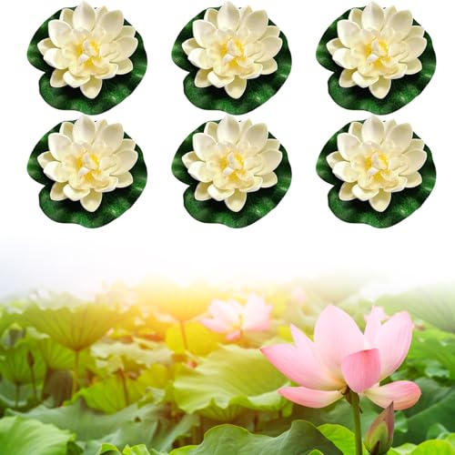 6 stycken vattenlilja växter, konstgjorda näckrosor, flytande blommor, dammväxter konstgjorda konstgjorda konstgjorda näckrosor flytande, dammdekoration, konstgjord lotus för fiskdamm, akvarium,