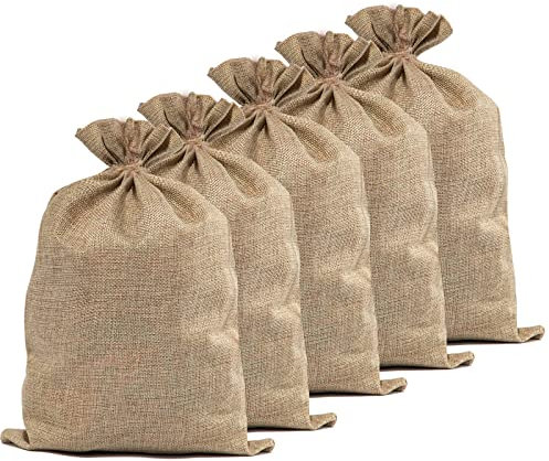 Zplontya Lot de 5 grands sacs en toile de jute naturelle de 50,8 x 76,2 cm, réutilisables pour plantes, racines et légumes, sacs solides pour le jardinage, la plantation et le stockage des aliments