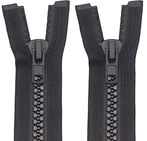 MebuZip 2 Stück 200 cm #10 Reißverschluss aus Kunststoff teilbar Schwarz 8,5mm Reißverschluss für Jacken Nähen Mäntel (DK2T)