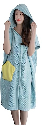 SJTJSPX Peignoir de Bain en Microfibre Serviettes de Bain Serviette de Poncho avec Capuchon Robe de Chambre Femme Fille Séchage Rapide Peignoir Court Manche Drap de Bain Serviettes Plage Surf